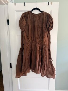Modern Citizen Chocolate Brown Puff-Sleeve Tiered Dress